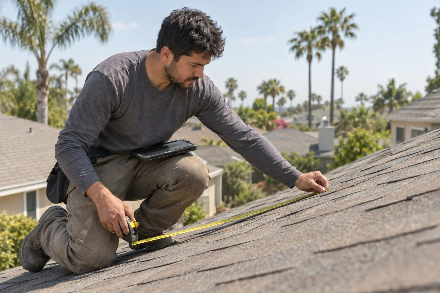 Roofing contractor at work on a job site